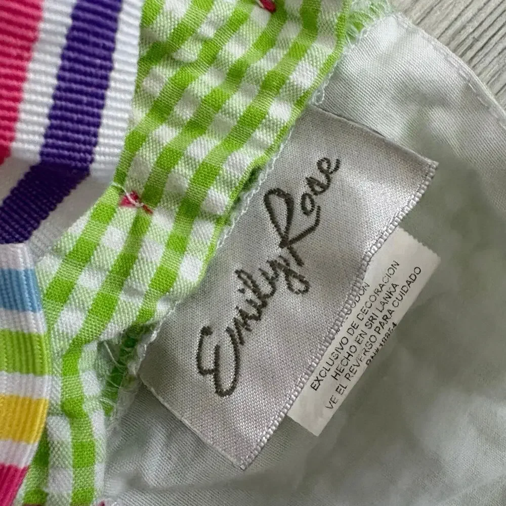 VTG Emily Rose Girls Fish Applique Seersucker Dress 12M Cottagecore Rainbow Bow